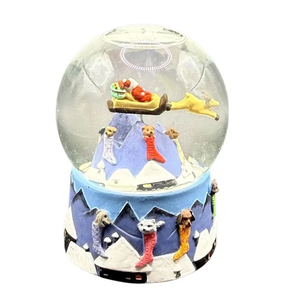 Neiman Marcus & Dept. 56 Collab Christmas 1991 Mini Snow Globe Santa & Sleigh